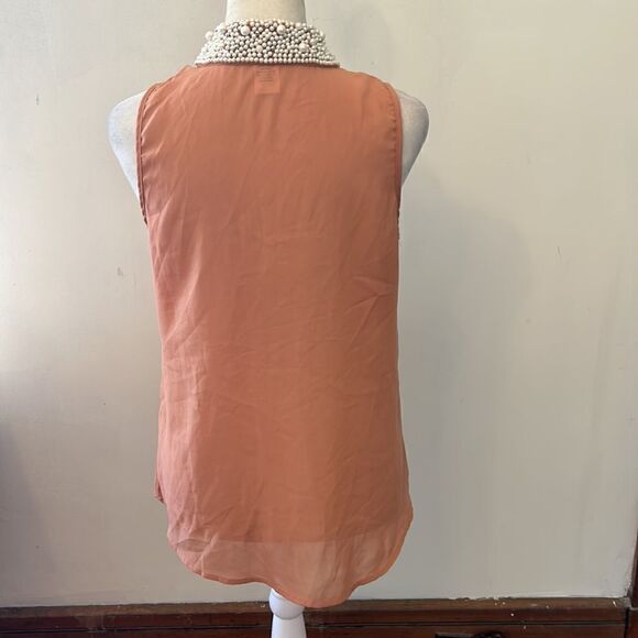 dizzy lizzy apricot sleeveless blouse with faux pearl collar Size S - Picture 7 of 10